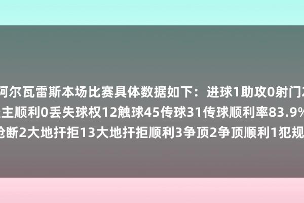 阿尔瓦雷斯本场比赛具体数据如下：进球1助攻0射门2射正2过东谈主2过东谈主顺利0丢失球权12触球45传球31传球顺利率83.9%抢断2大地扞拒13大地扞拒顺利3争顶2争顶顺利1犯规1被犯规1被过2    体育集锦